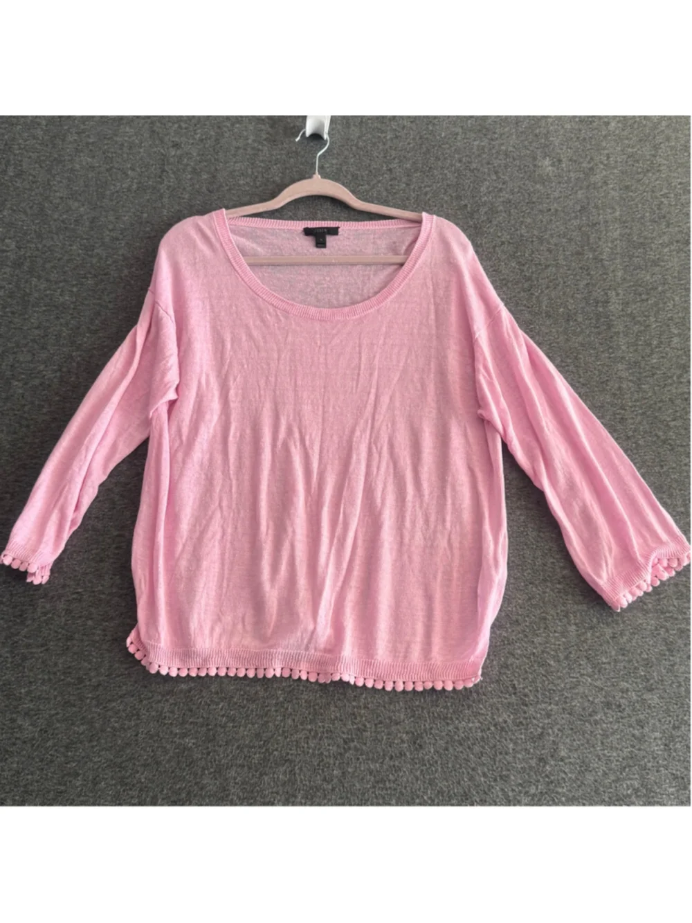 J.Crew Pink 100% Linen Pom Pom Trim Lightweight Sweater Top Size M
